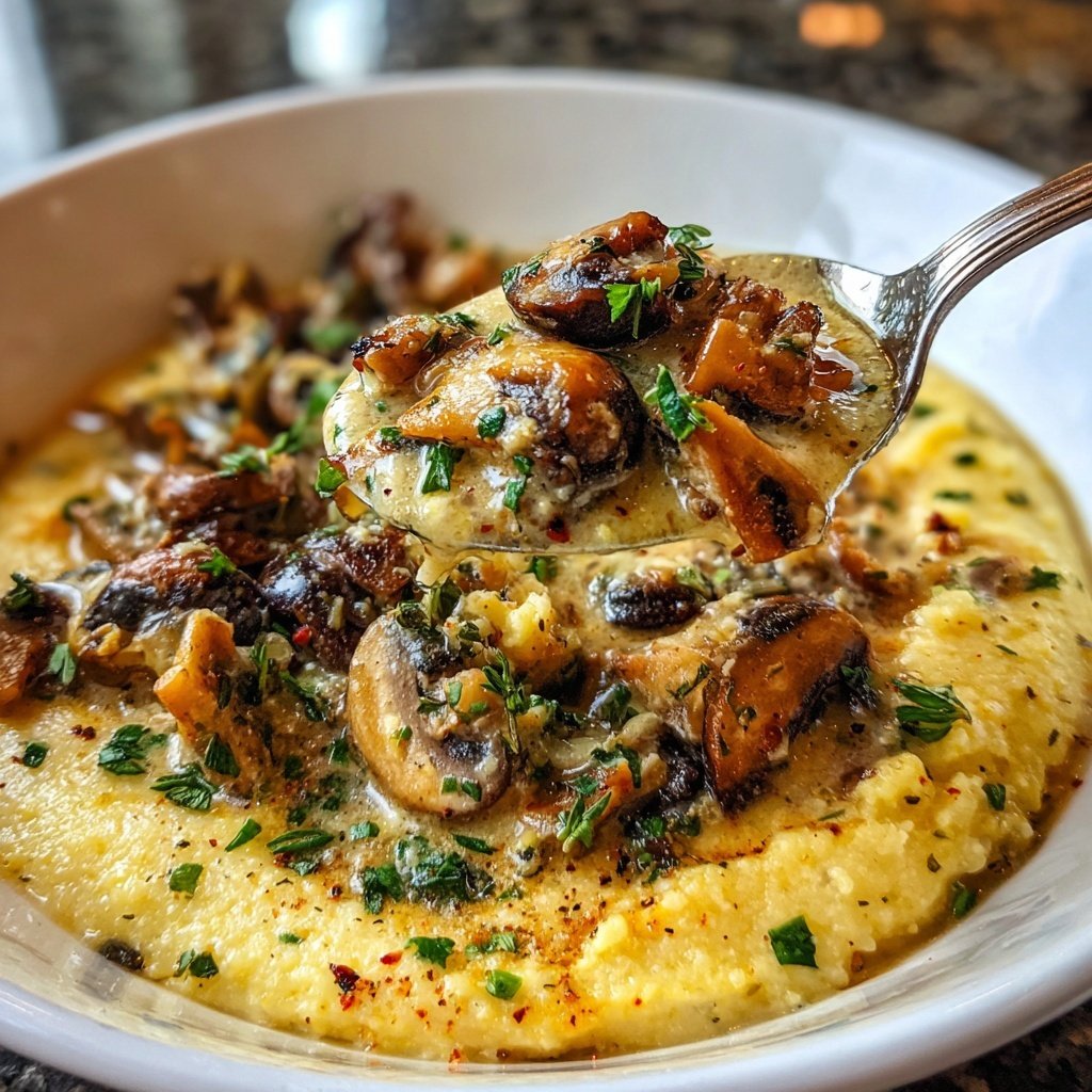 Champignon Ragout auf Polenta