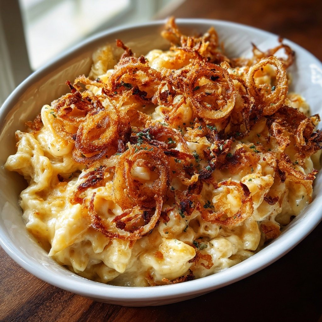 Käsespätzle mit gebratenen Zwiebelringen