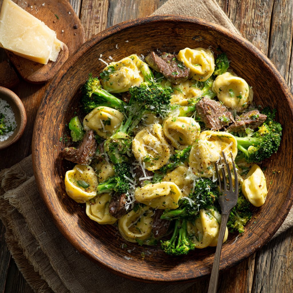 Knoblauch-Steak Tortellini mit Brokkoli