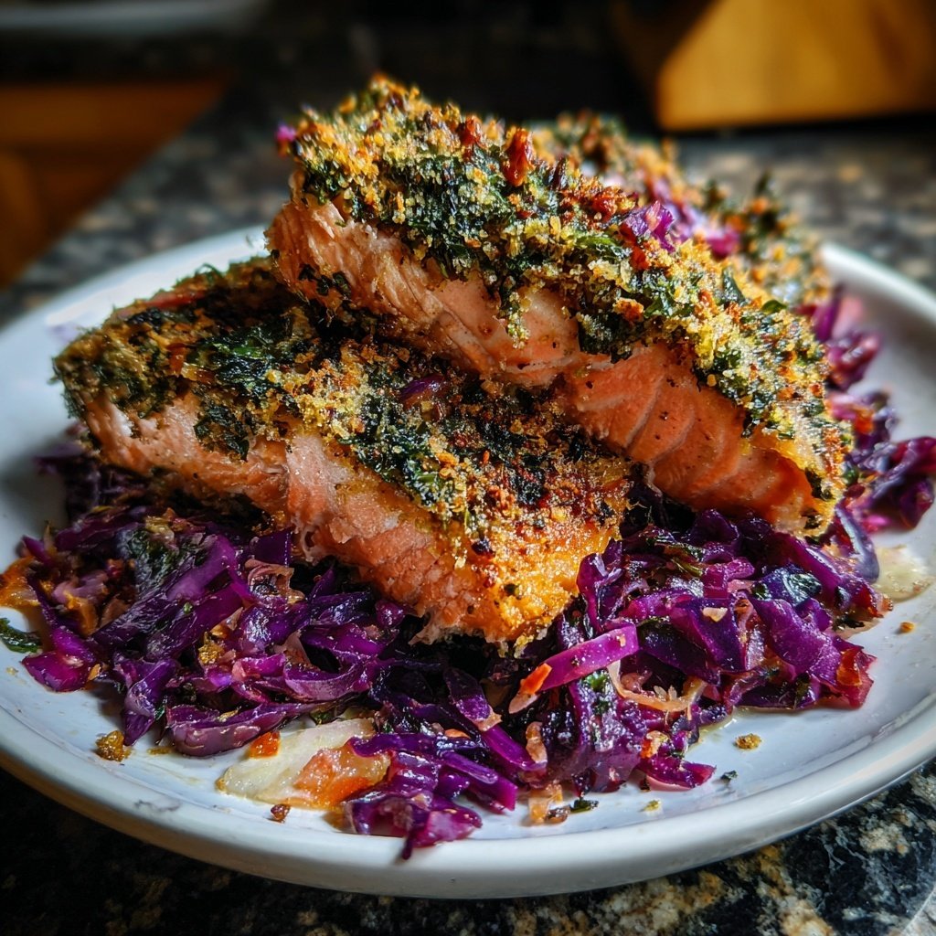 Wildlachs mit Rotkohl gegart
