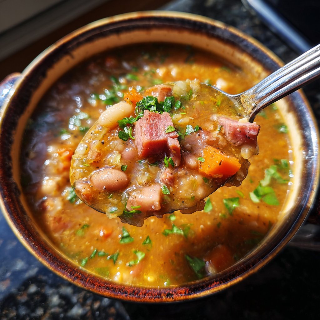 Schinken-Bohnensuppe mit frischen Kräutern