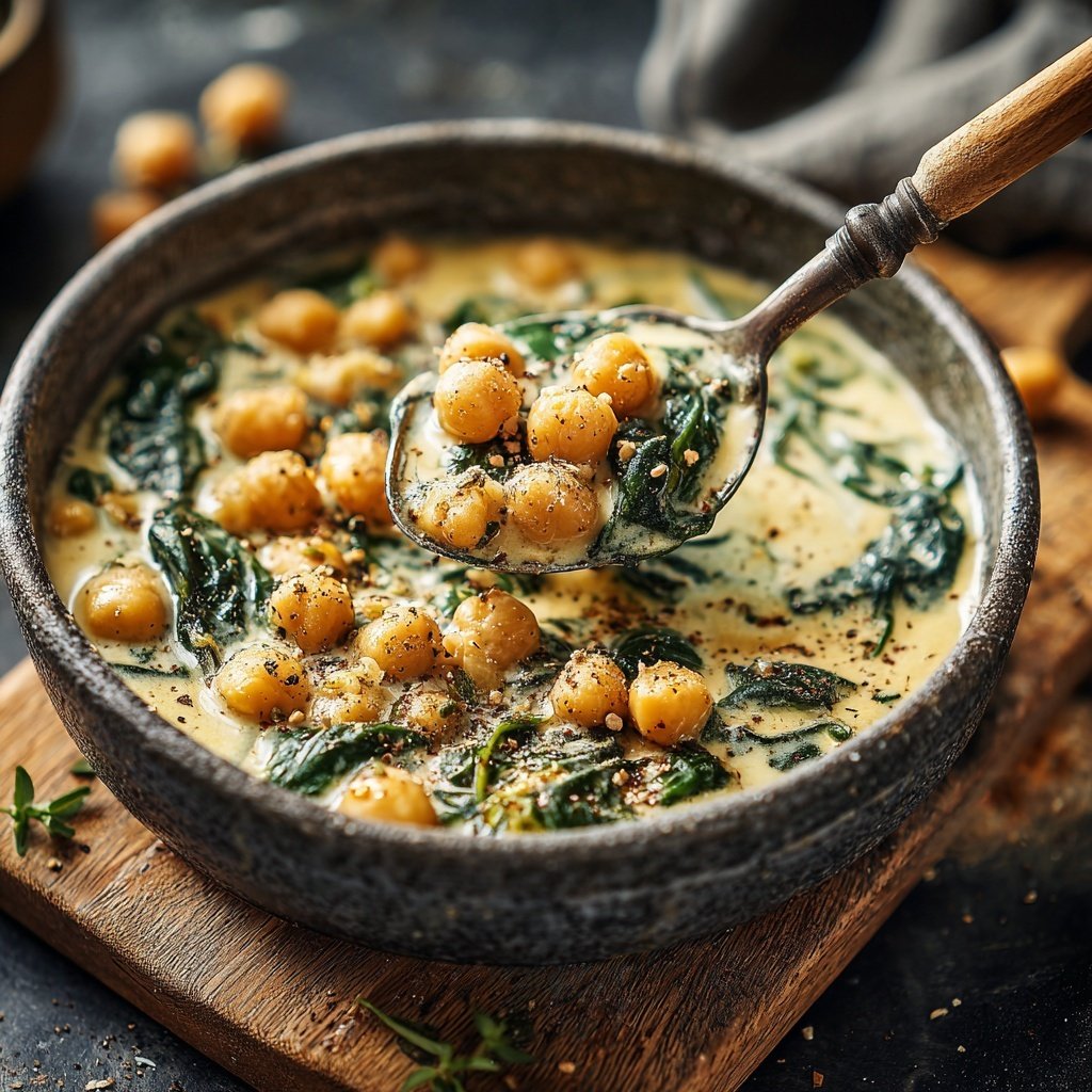 Kichererbsen Spinat Eintopf Bowl