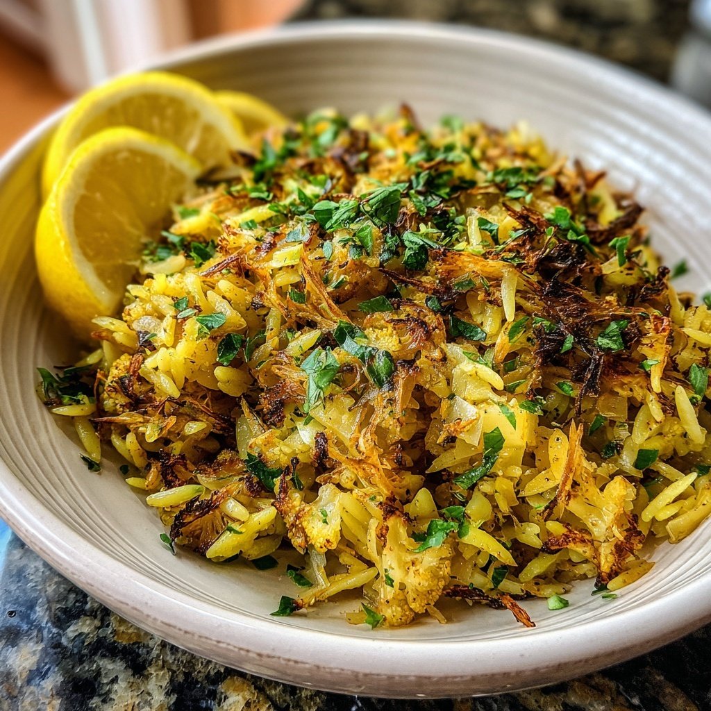 Gegrillter Blumenkohl Orzo mit Zitrone