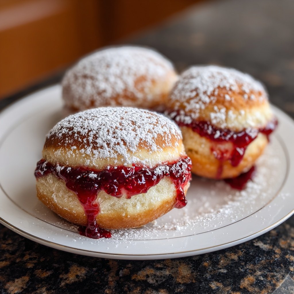 Klassische Deutsche Berliner Donuts Mit Himbeermarmelade