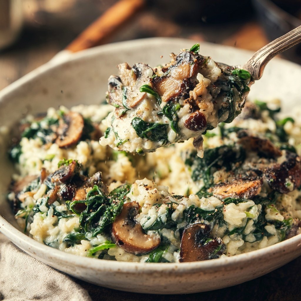 Spinat Pilz Reis Pfanne