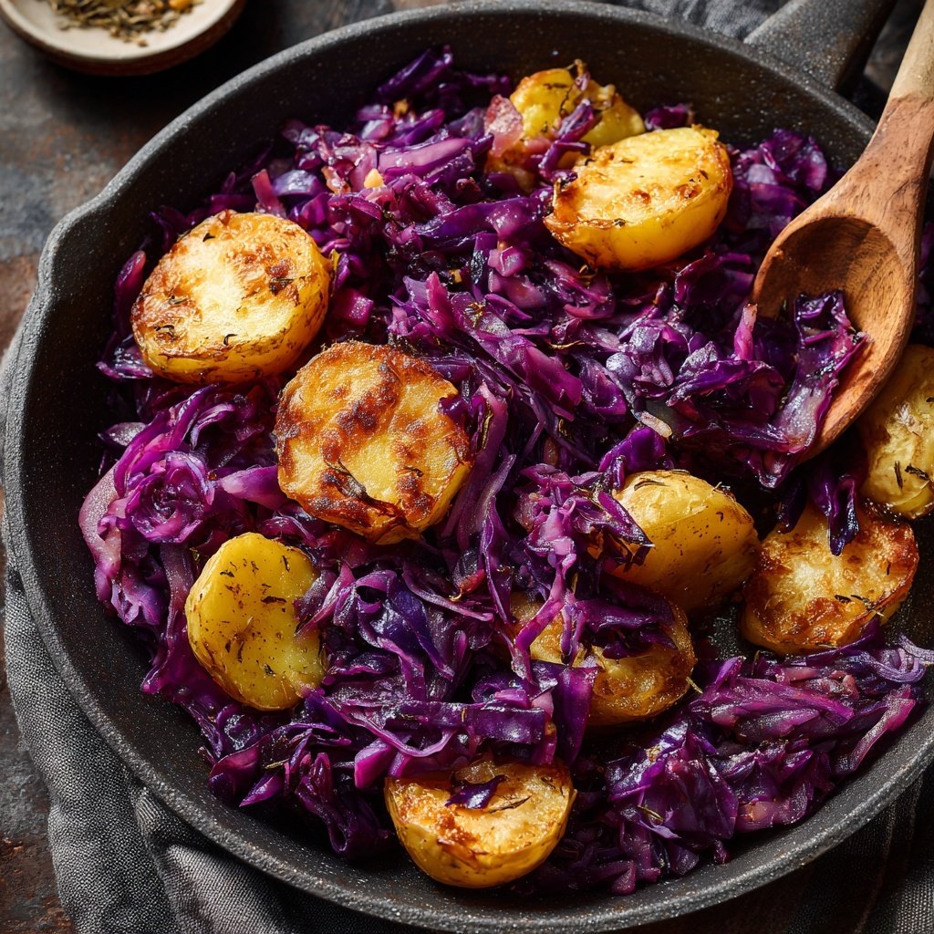 Rotkohl-Pfanne mit Kartoffeln