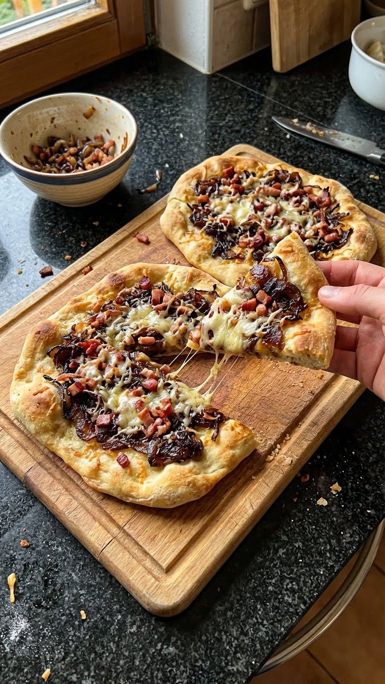 Karamellisierte Zwiebel Speck Fladenbrote