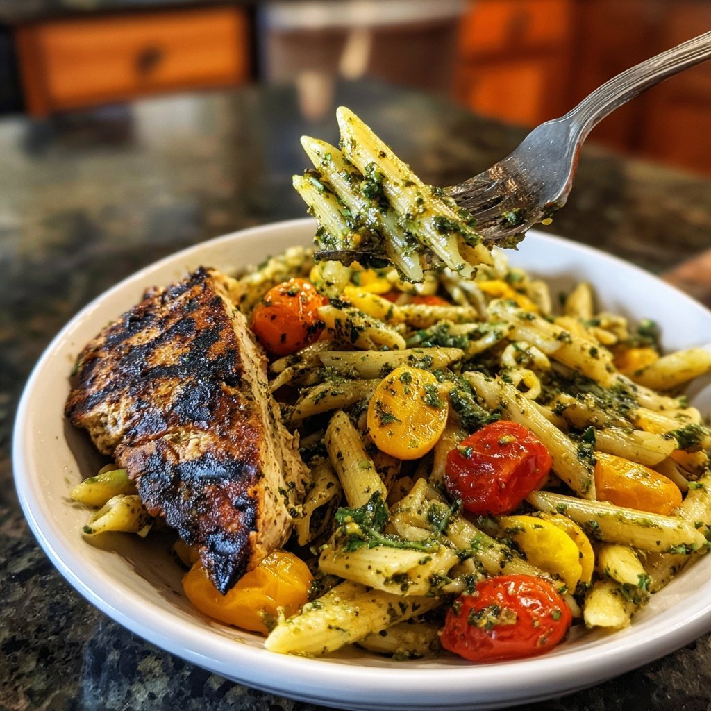 Gegrilltes Hähnchen Pesto Pasta