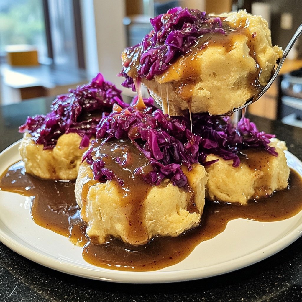 Brezenknödel mit Rotkohl