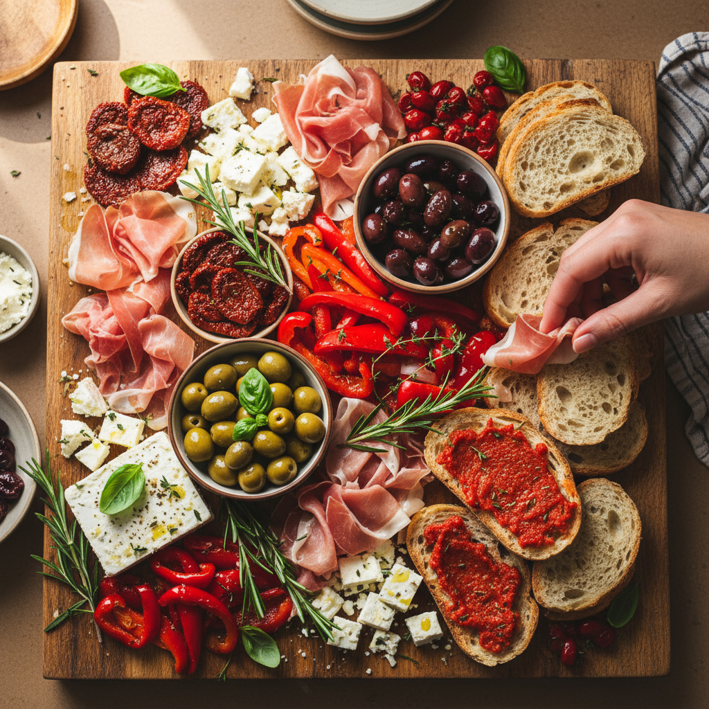 Lebhafte Mediterrane Charcuterie Platte
