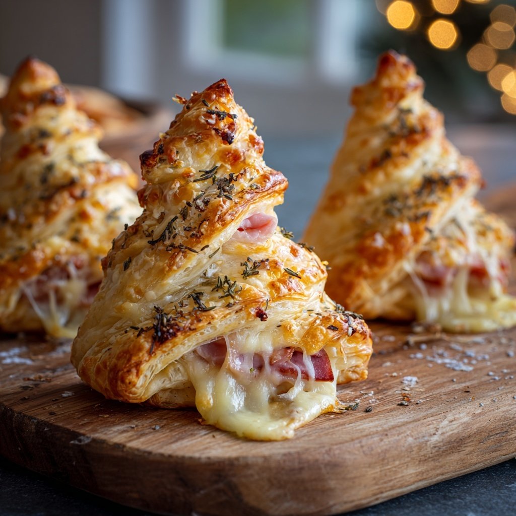 Weihnachtsbäume aus Blätterteig mit Schinken und Käse
