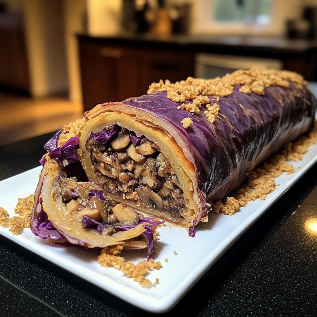 Rotkohl-Rouladen mit Pilz-Nuss-Füllung