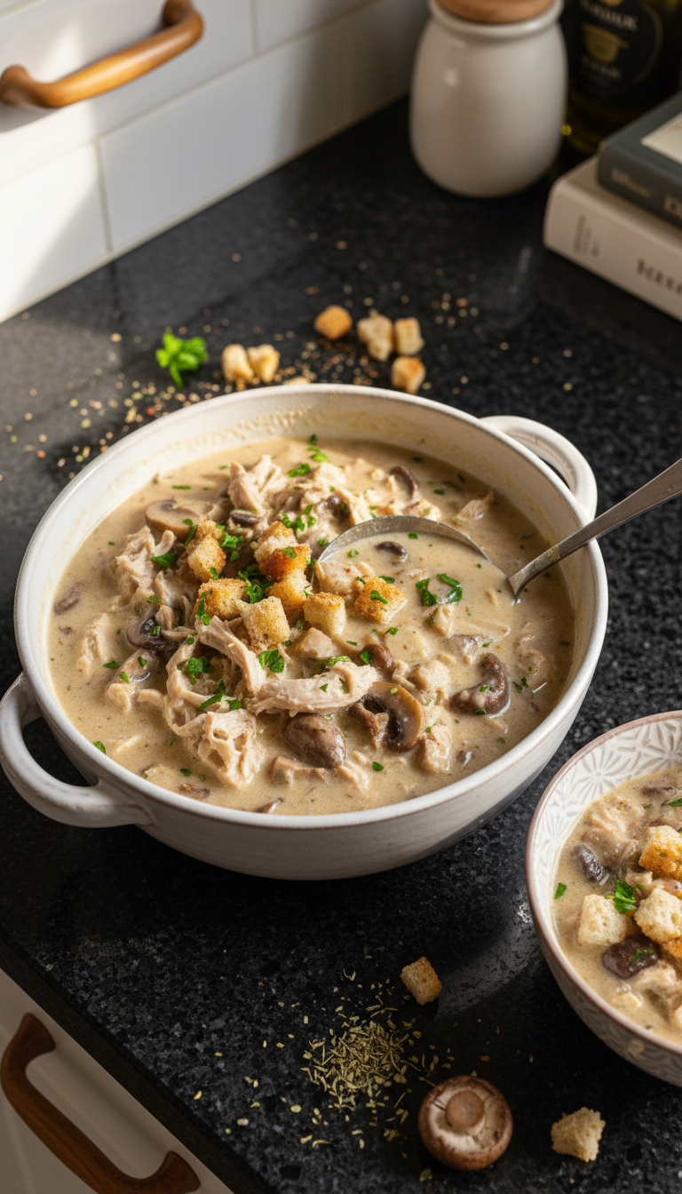 Cremige Hähnchen Pilz Suppe