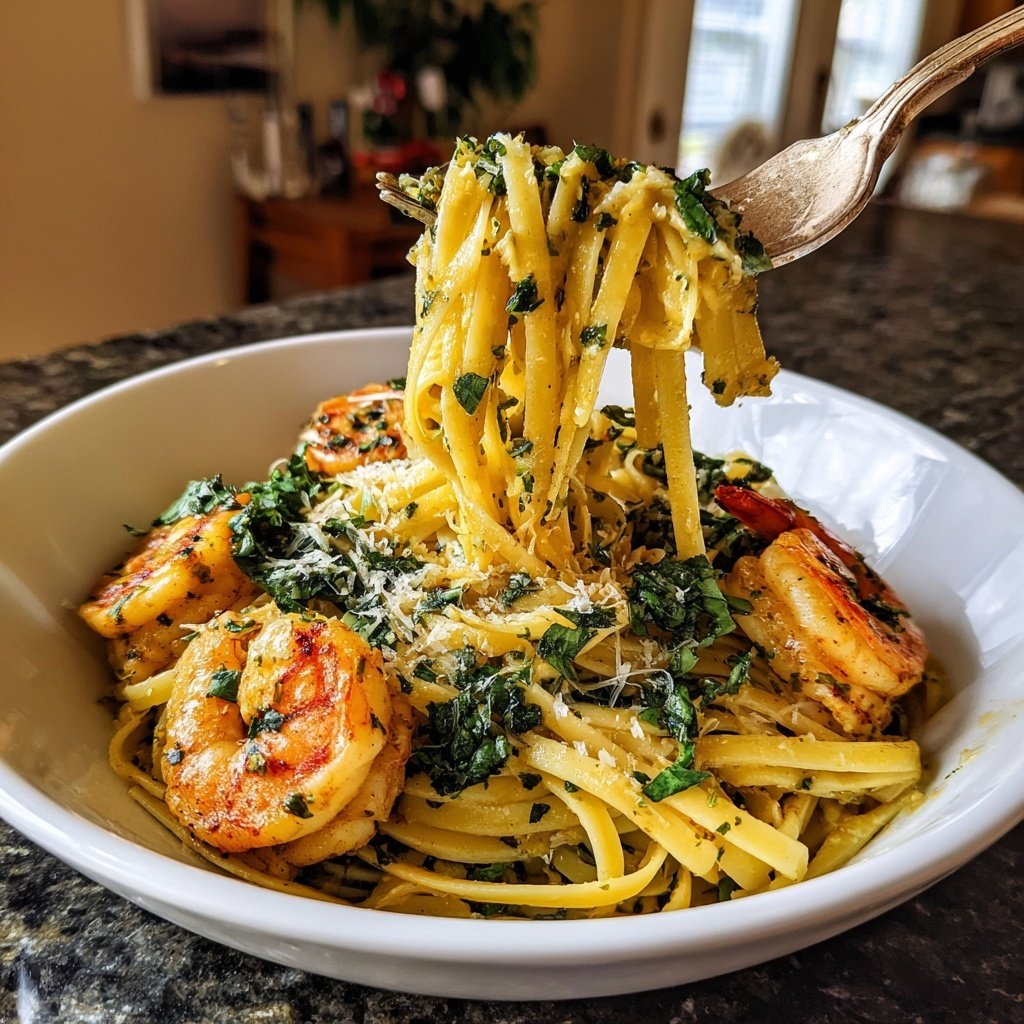 Zitronen Basilikum Garnelen Linguine