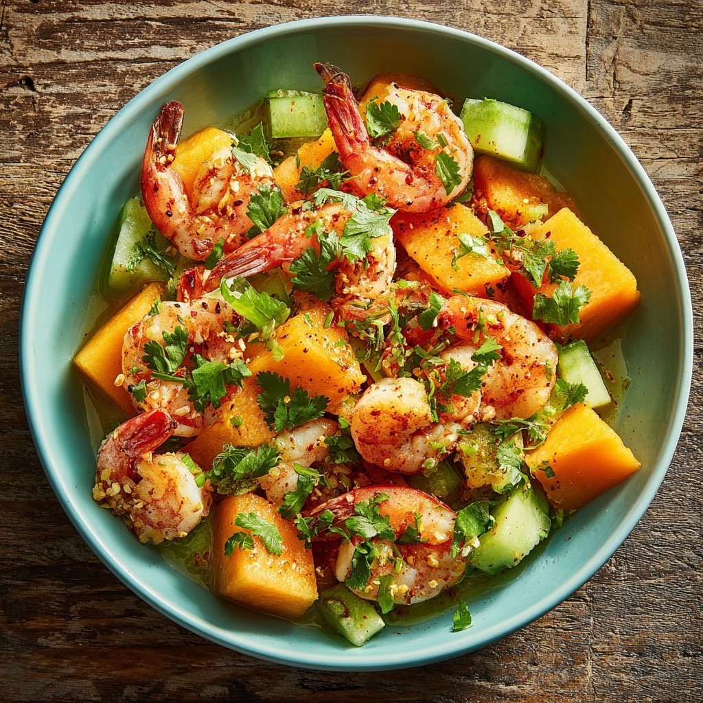 Tropischer Melonen- und Garnelensalat